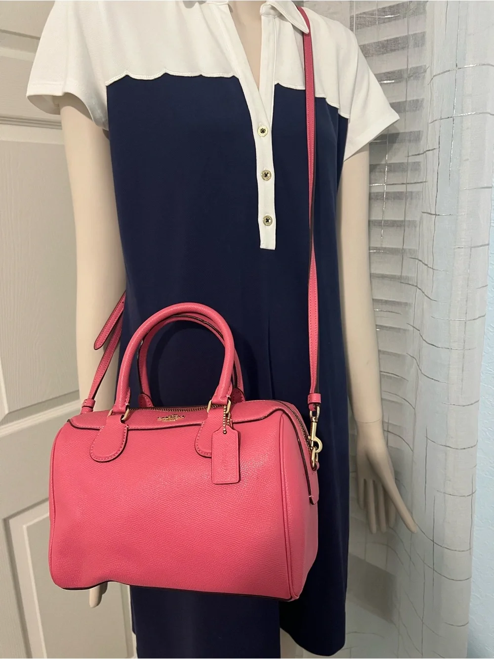 Coach Pink Pebbled Leather Mini Satchel with Crossbody Strap